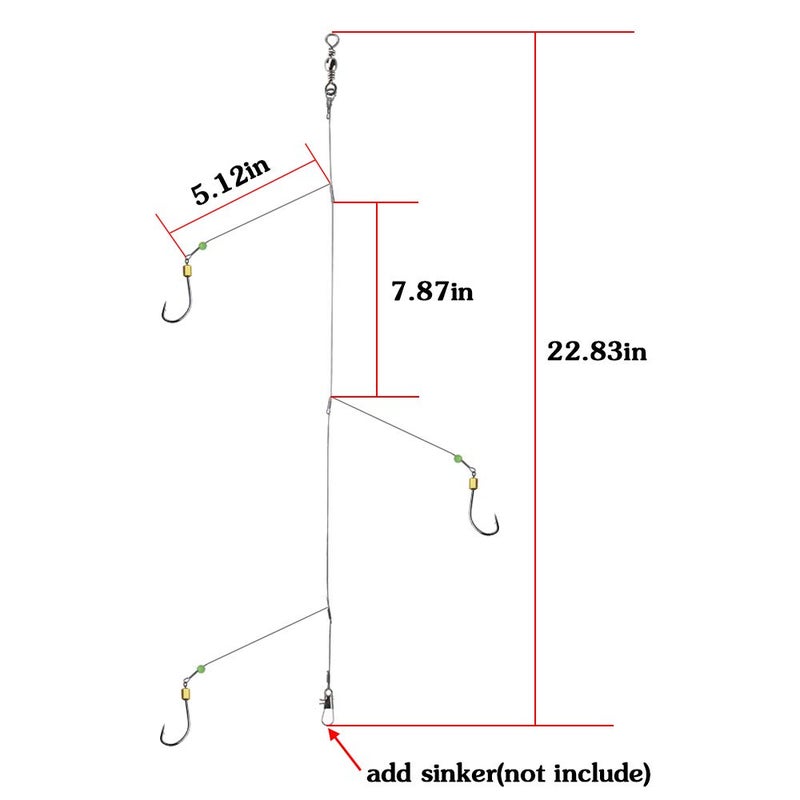 ANNIBBY Fishing Hook with Leader,5 Hooks Fishing Rig-7 Strands Nylon Coated Fishing Leader with Swivle,Snap,Hooks (3 Hooks rig, 18#) - Image 2